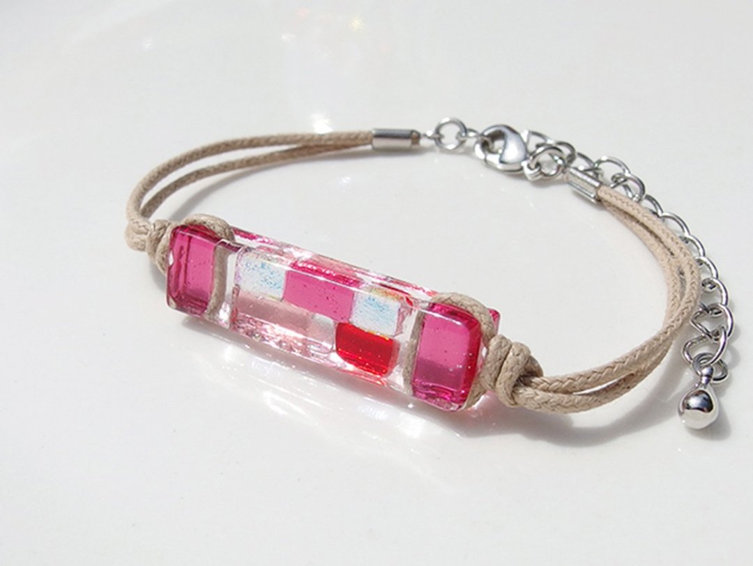 Aurora glass (Aurora [pink]) bracelet / anklet [length, metal free choice] [made-to-order] - 手链/手环 - 玻璃 粉红色