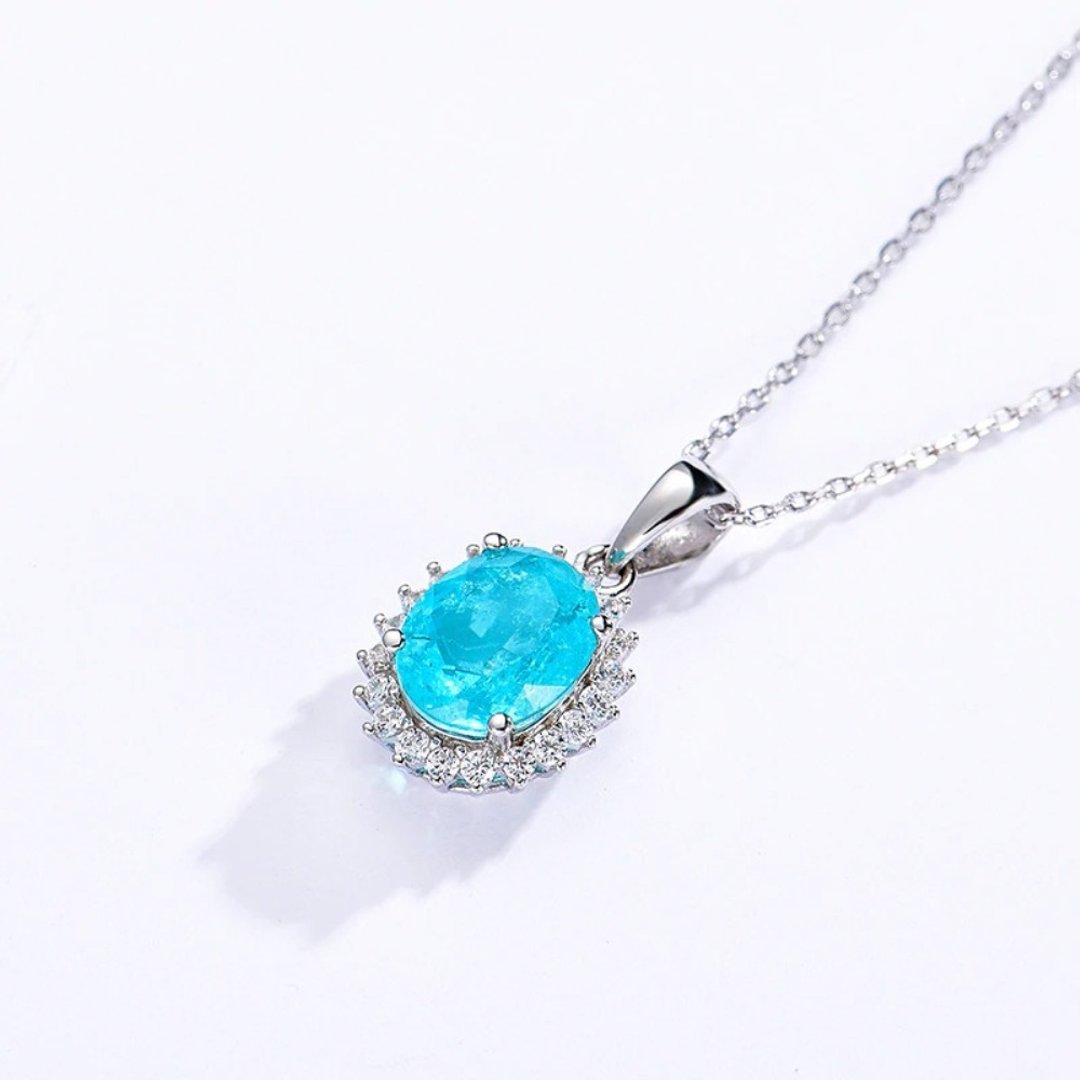 Paraiba Tourmaline Necklace, Paraiba Tourmaline Silver Necklace, Created Paraiba - 项链 - 其他金属 银色