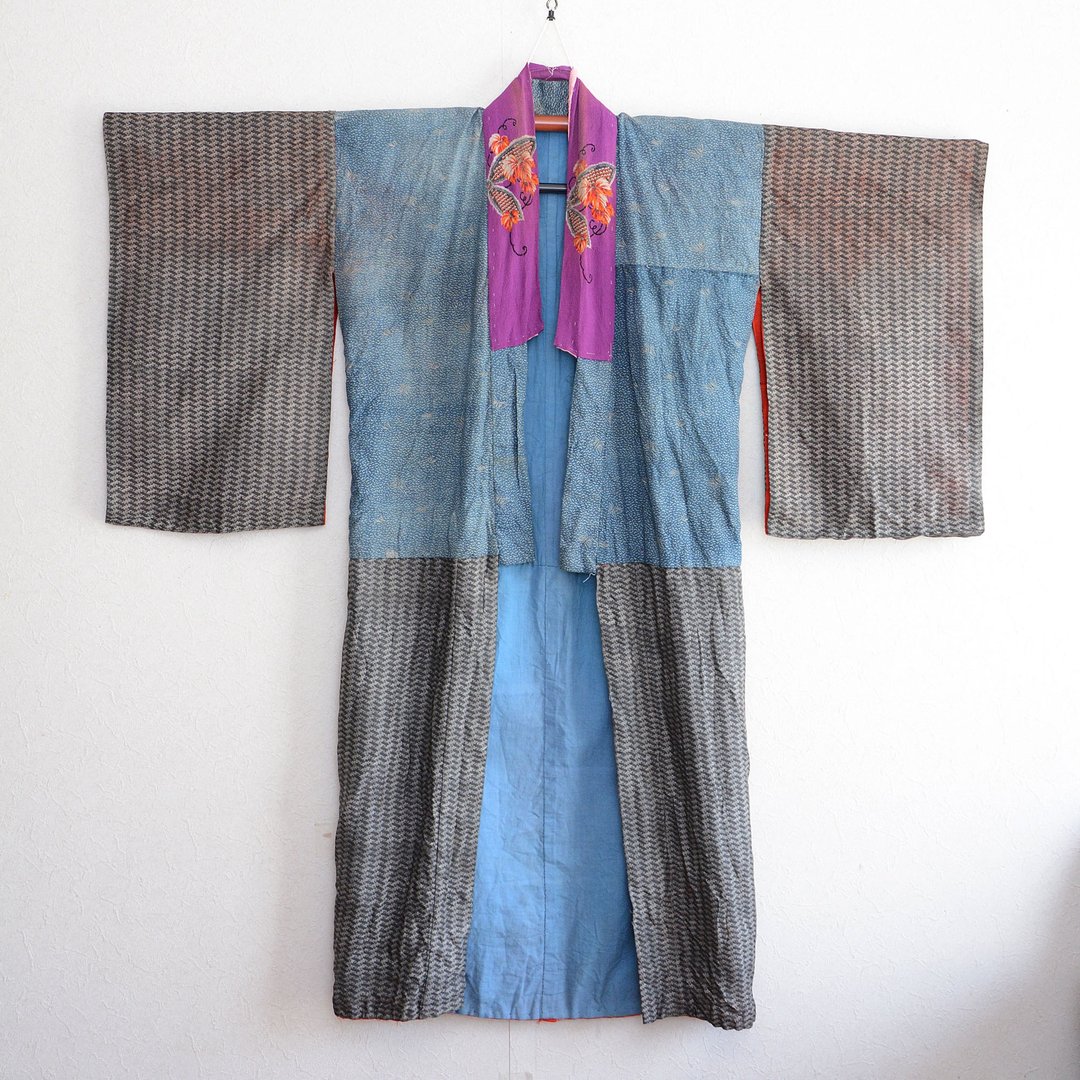 襦袢 和服 拼布 古布 蝶 日本古董 再制素材 - 女装休闲/机能外套 - 棉 多色