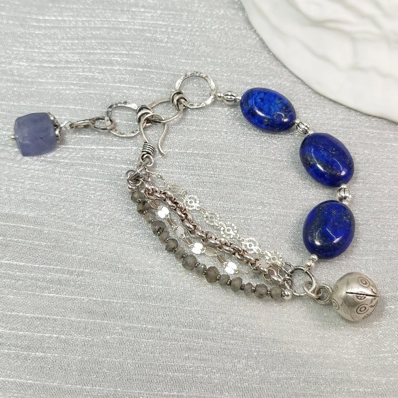 手链 青金石 金沙点点 拉长石 蓝晶石 手珠 925银饰 宝石 饰品 - 手链/手环 - 宝石 