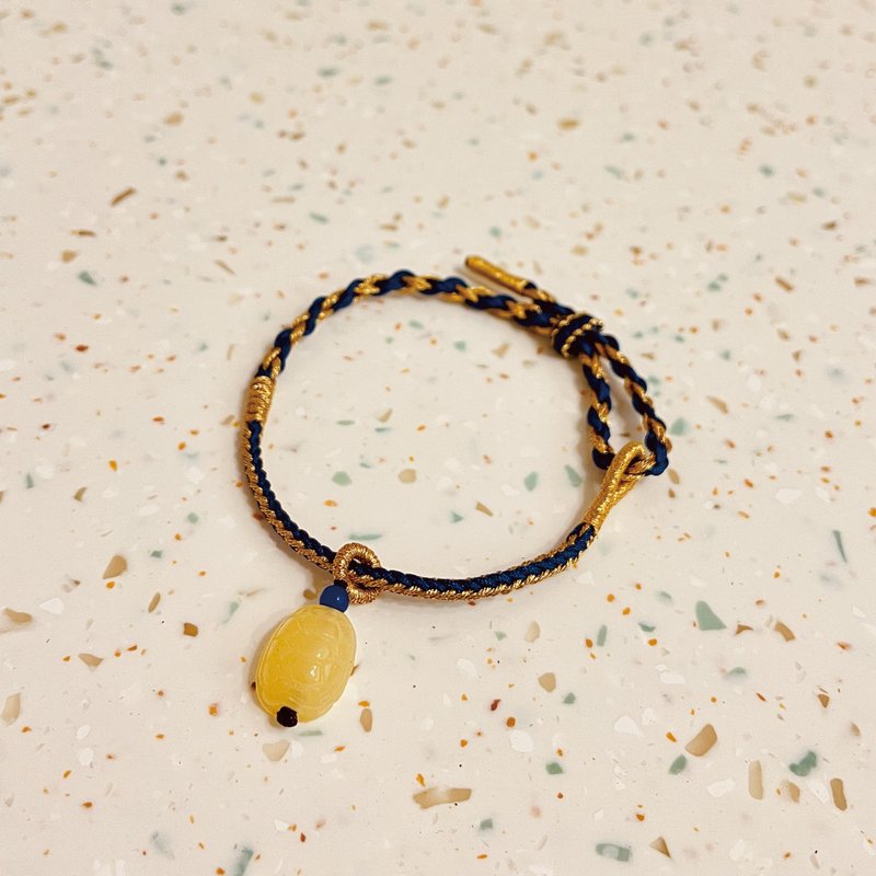 仙知宝 健康平安寿眉长  龟甲蜜蜡祈运手绳 好运 - 手链/手环 - 宝石 黄色