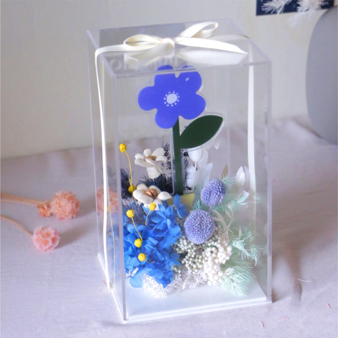 【压克力永生花盒。蓝色】情人节。开幕。居家摆饰 I 可自取 - 干燥花/捧花 - 植物．花 蓝色