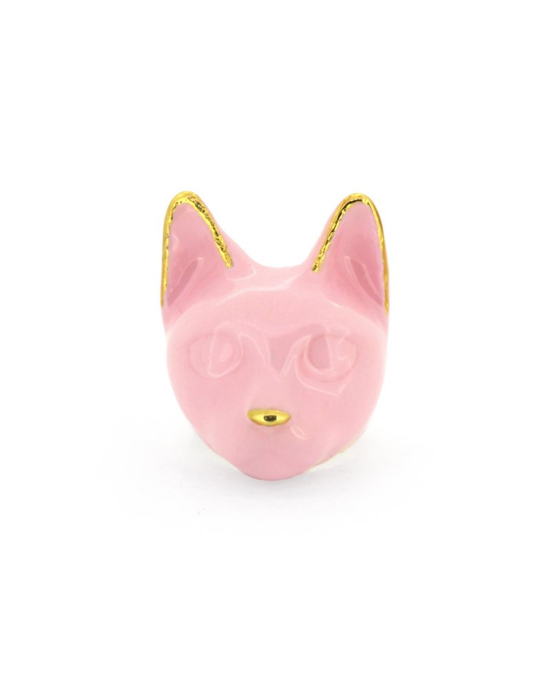 玫瑰牛奶猫咪戒指 MurMurMarch 樱花粉珐琅猫咪戒指 造型戒指 艺术 - 戒指 - 其他金属 粉红色