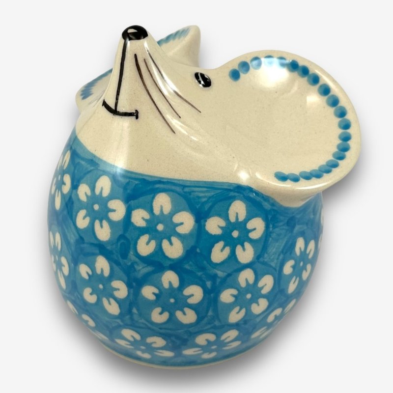 波兰手绘手工陶-老鼠存钱筒 11cm 传统图腾系列(蓝色) 设计师款 - 储蓄罐 - 陶 蓝色