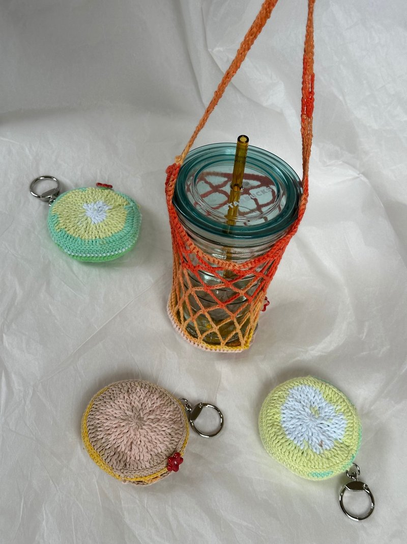 手工编织 可收纳挂件式 水壶提袋 手摇杯提袋 网袋 环保爱地球 - 随行杯提袋/水壶袋 - 棉．麻 红色