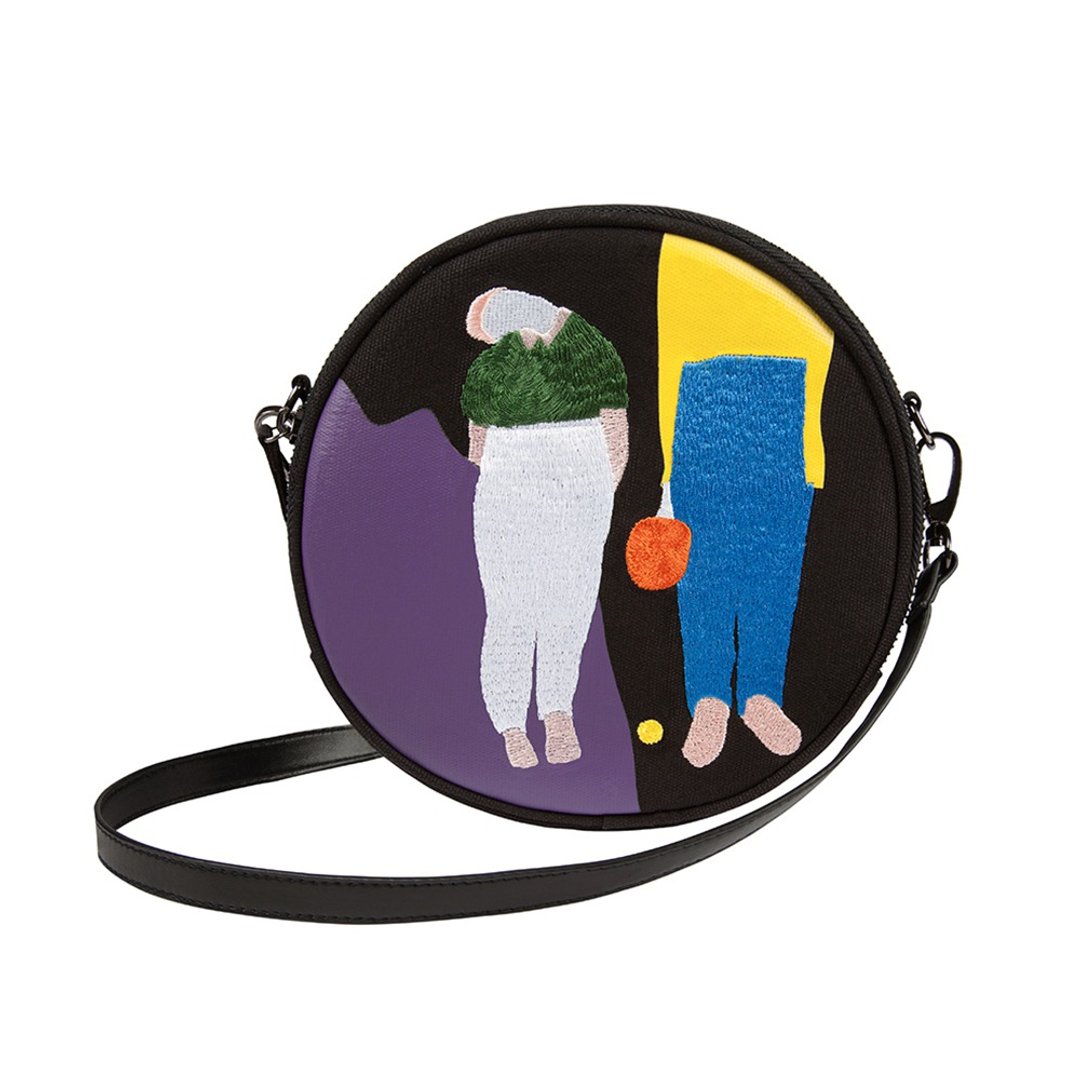YIZISTORE原創帆布刺繡圓形單肩包女小清新休閑斜挎包側背包 - 侧背包/斜挎包 - 其他材质 