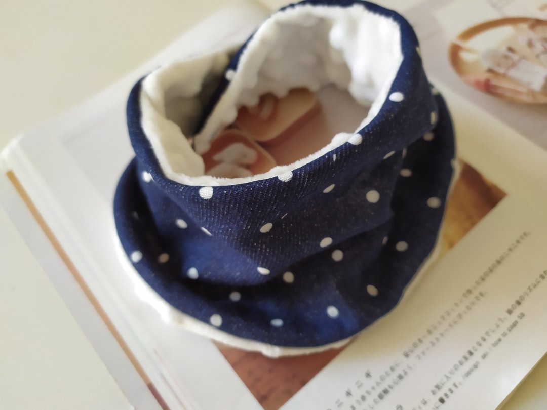 5日内出货 蓝底白点点  脖围 围脖 保暖围巾  宝宝脖围 大人围脖 - 围嘴/口水巾 - 棉．麻 多色