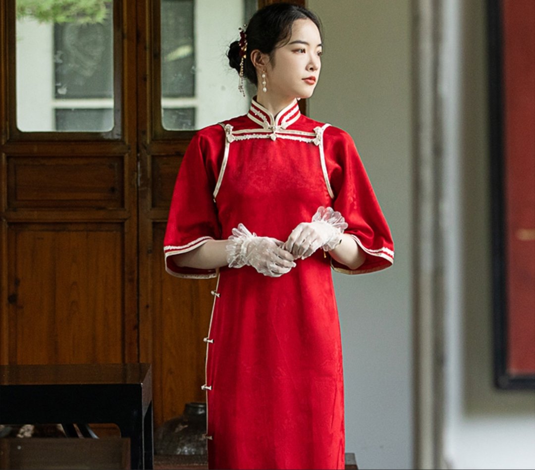 挽月 新中式復古 高级古法旗袍结婚敬酒服 - 旗袍 - 其他材质 红色