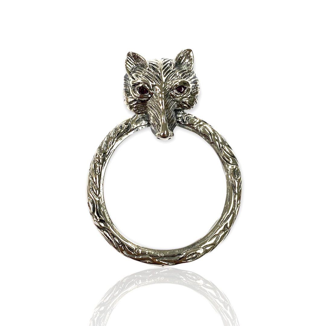 Victorian Style Fox with Ruby Magnifying Glass Loop Pendant 925 Sterling Silver - 其他 - 纯银 银色
