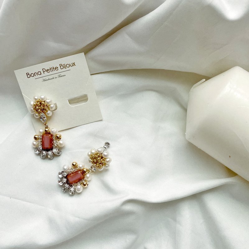 巴洛克淡水珍珠-925纯银耳针/耳夹耳环 - 耳环/耳夹 - 珍珠 金色