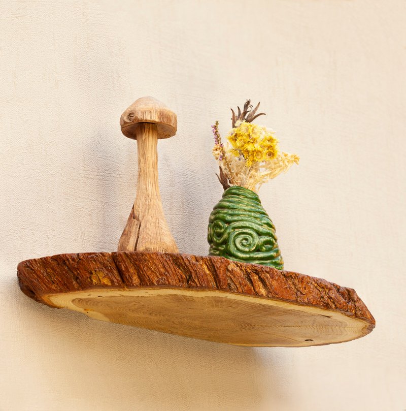 手工架子  椭圆形橡木架子  浮动架子  独特的架子  架子木片艺术 - 收纳用品 - 木头 