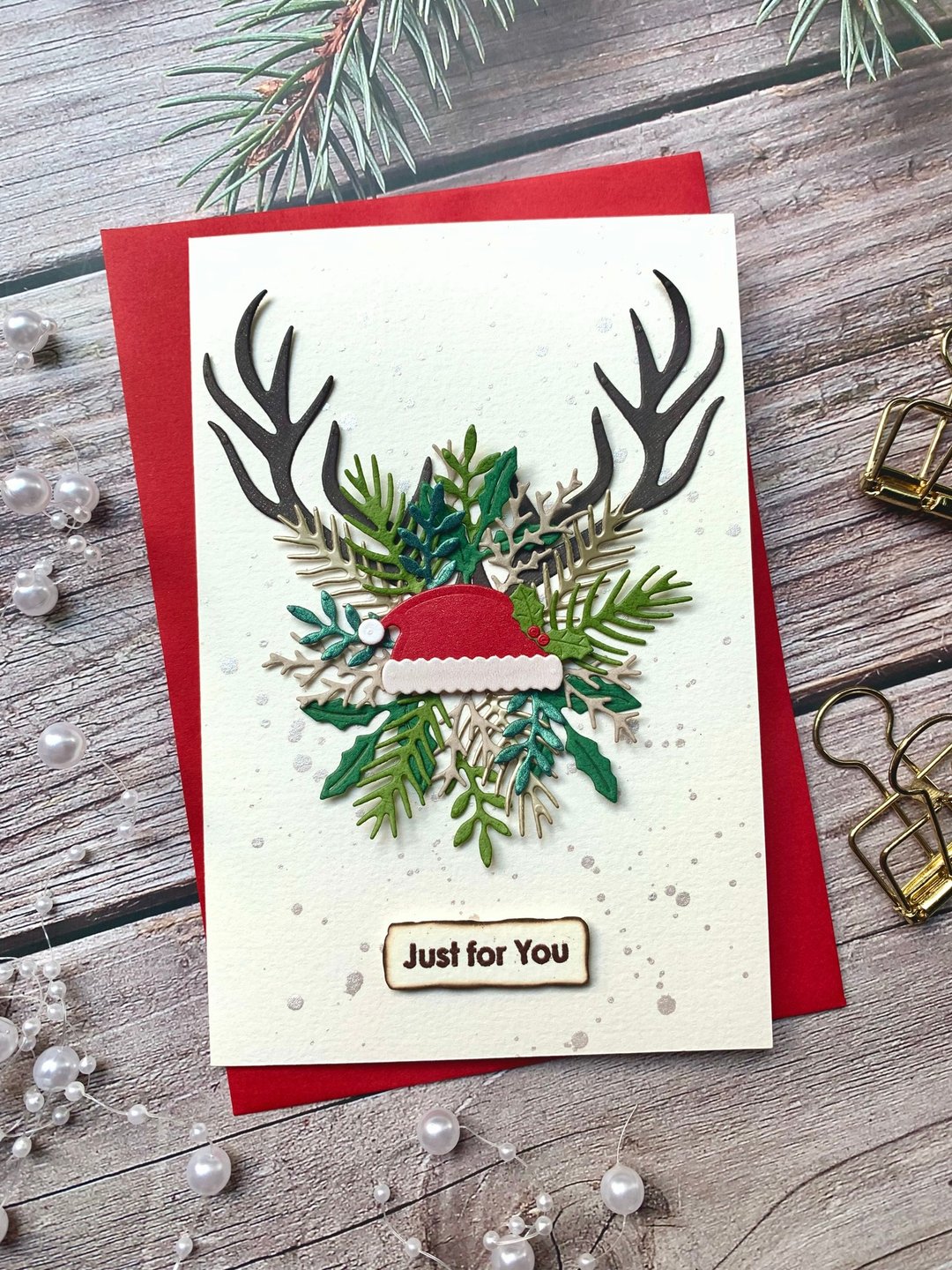 圣诞卡片Christmas Card_麋鹿角圣诞帽 - 卡片/明信片 - 纸 白色