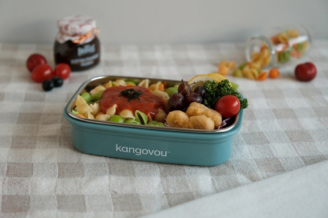Large儿童餐盒【莫蓝迪】不锈钢餐盒 便当盒-美国kangovou小袋鼠 - 儿童餐具/餐盘 - 不锈钢 蓝色