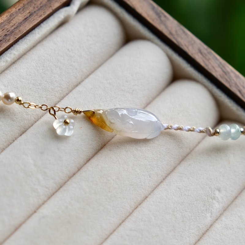 冰种白飘黄彩翡翠老鼠起司手链 天然缅甸翡翠A货 翡翠手链 - 手链/手环 - 玉石 