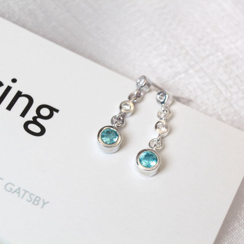 【SWS饰品】蓝色托帕石耳环 / 阿尔卑斯少女。垂坠耳环。纯银耳环 - 耳环/耳夹 - 纯银 银色