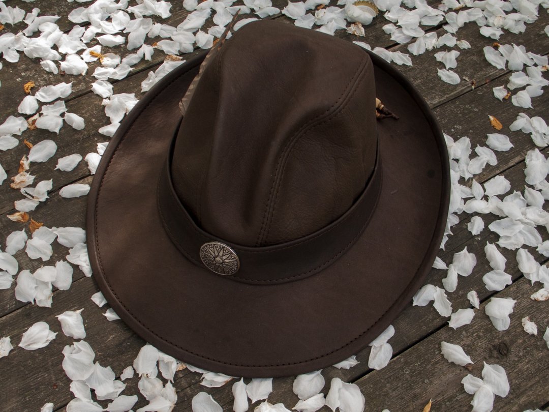 Fedora Leather Hat - Indiana / leather fedora 56 cm - 帽子 - 真皮 咖啡色