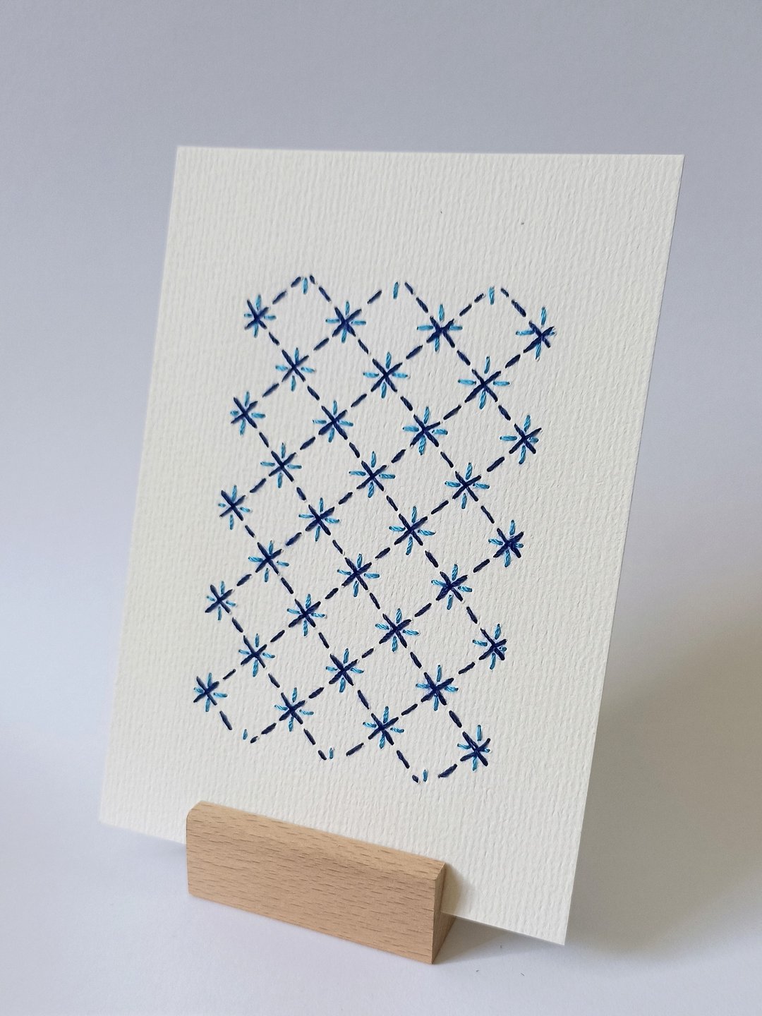 手工 Sashiko 刺绣贺卡   日式灵感 - 卡片/明信片 - 纸 蓝色