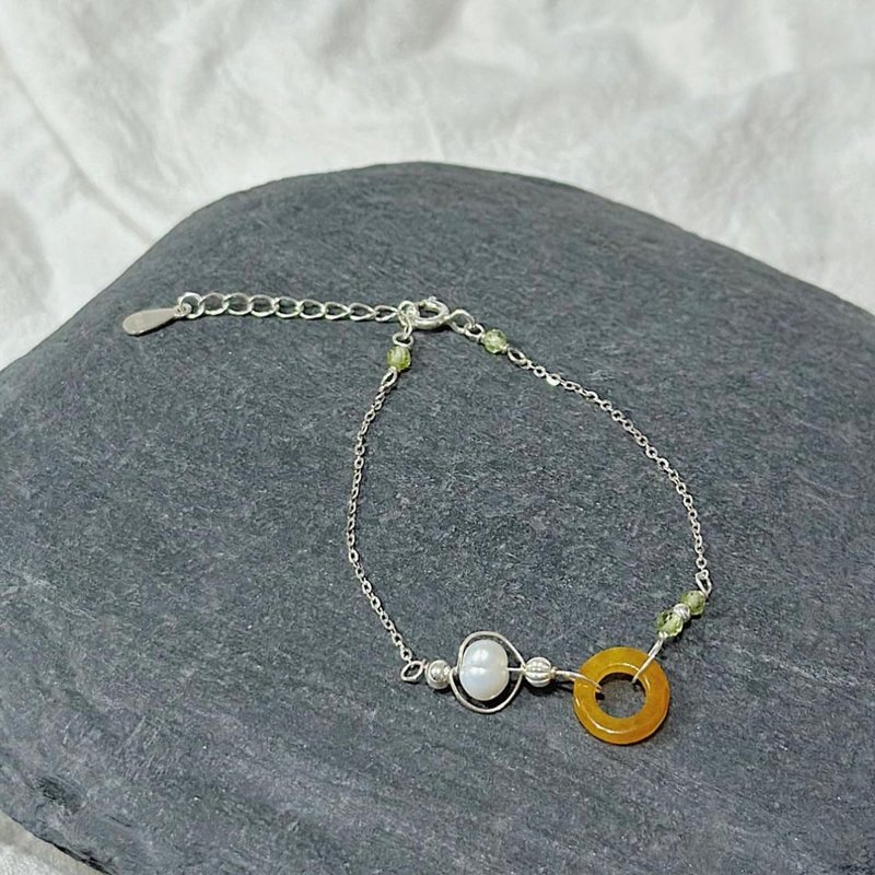 寻。黄玉橄榄石珍珠手链 - 手链/手环 - 纯银 银色