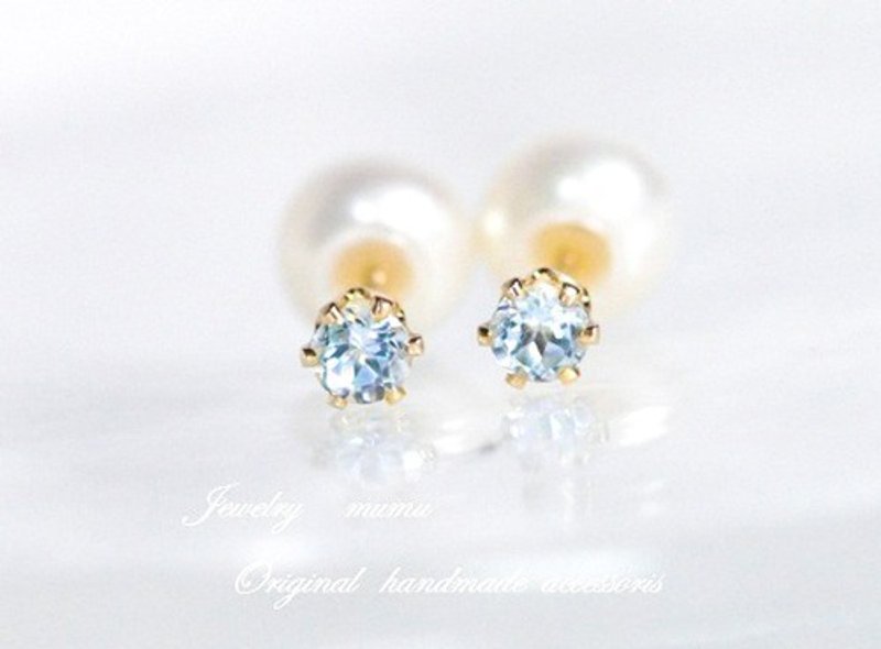 blue topaz 6 claw stud earrings - 耳环/耳夹 - 宝石 