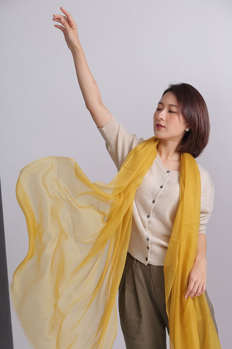 羊绒丝巾披肩围巾精品_出国礼物生日礼物灵感_Pashmina_芥末色 - 围巾/披肩 - 羊毛 