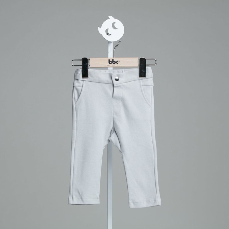 口袋刺绣小精灵裤 - 童装裤 - 棉．麻 灰色