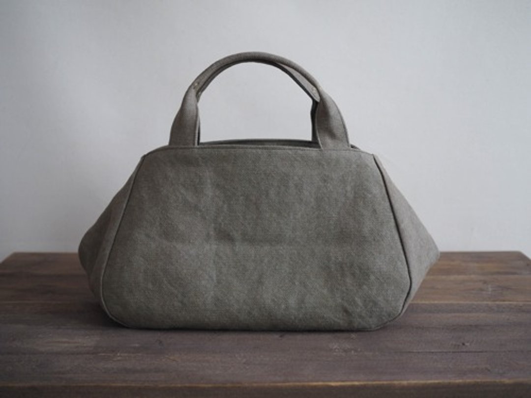 Made-to-order [MILITARY TWILL] Round tote with lid L Moss green - 手提包/手提袋 - 棉 