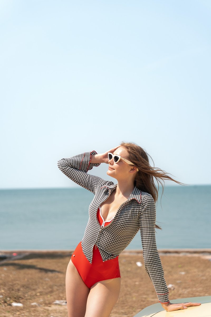 Aprilpoolday Swimwear / CLAUDIA'S FOREVER JACKET / Black Gingham - 女装泳衣/比基尼 - 其他材质 黑色