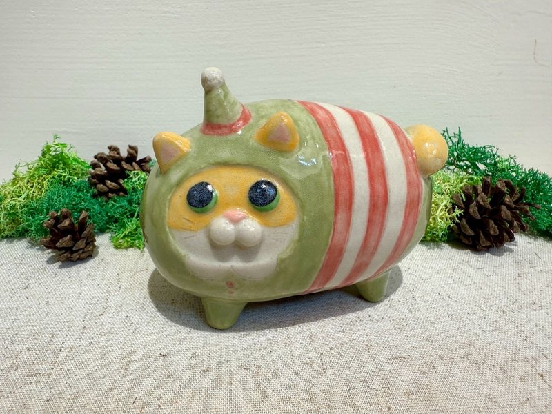 圣诞小精灵喵小福存钱筒-A款 - 储蓄罐 - 陶 绿色