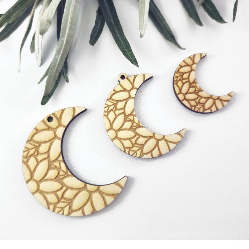 10 Pcs - DIY earring, Unfinished laser cut, Wood jewelry accessories, Crescent - 其他 - 木头 