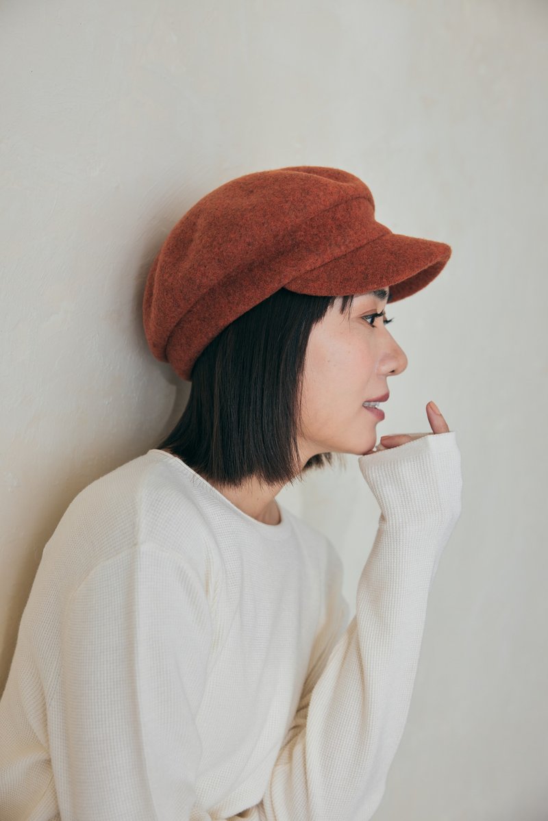 月夜小游报童帽-岩火橘 - 帽子 - 羊毛 橘色