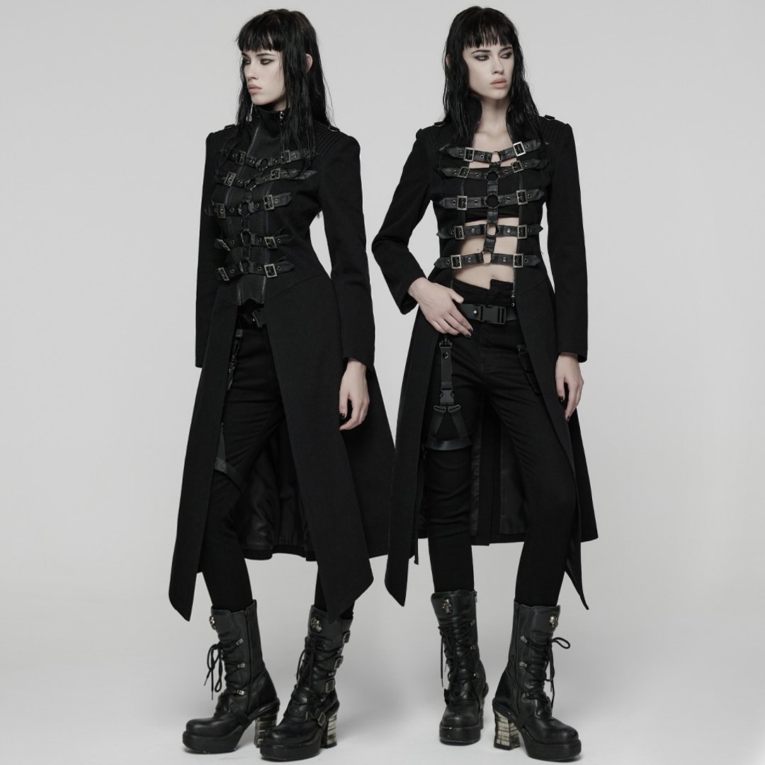 庞克捉鬼人骸骨形双拉链长外套 - 女装休闲/机能外套 - 其他材质 黑色
