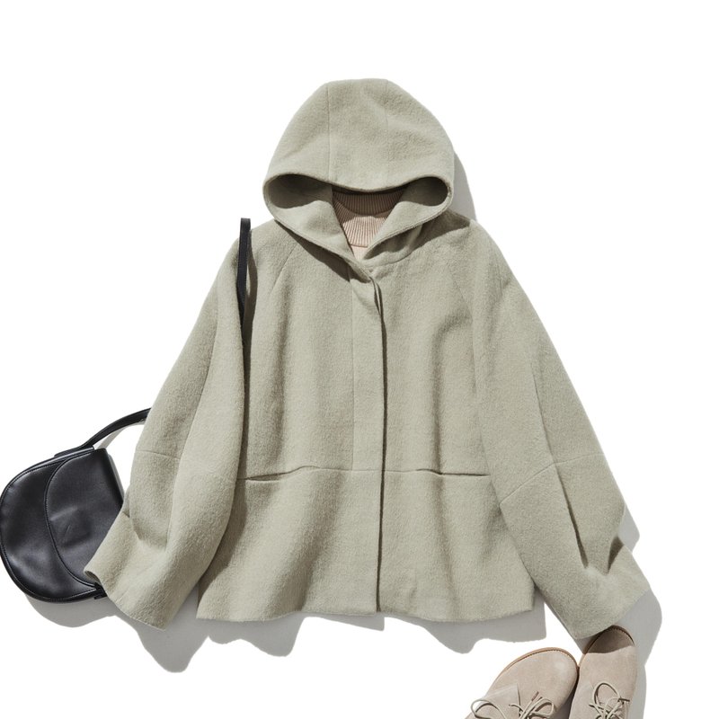 成为妳冬季穿搭的可靠伙伴：连帽半长大衣｜短版外套｜浅绿色 251011-3 - 女装休闲/机能外套 - 羊毛 绿色