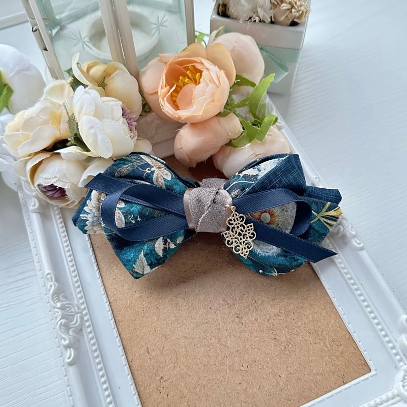 相交夹 - 拼接棉布蝴蝶结香蕉夹发夹发饰头饰 - 植物系蓝绿黑色 - 发饰 - 其他材质 绿色