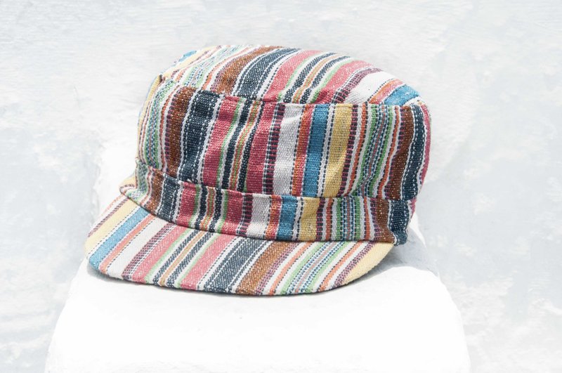  棉麻帽 鸭舌帽 编织帽 渔夫帽 遮阳帽 手工帽 运动帽-彩虹条纹风 - 帽子 - 棉．麻 多色