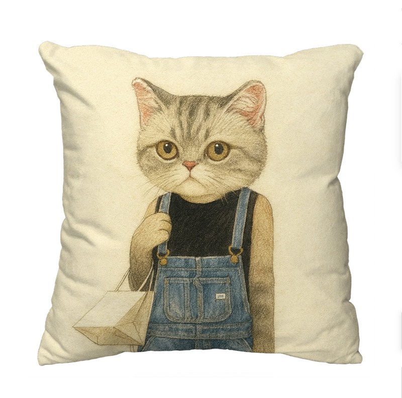 The Neko Ladies时尚猫咪抱枕 │ 工装猫 - 枕头/抱枕 - 棉．麻 多色
