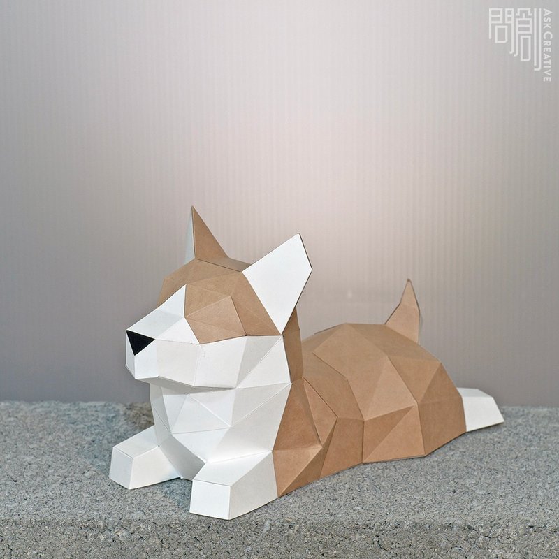 DIY手作3D纸模型摆饰 狗狗系列 -小柯基 - 玩偶/公仔 - 纸 卡其色