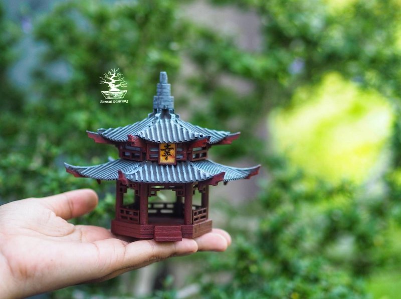 二层中式轿子、中日馆模型、中式轿子模型、居家庭园装饰、场景拼装。 - 摆饰 - 木头 红色