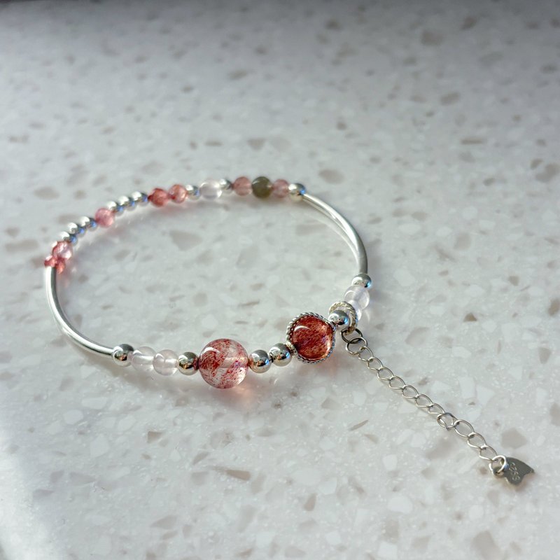 - 山踯躅花 - 草莓晶 桃花运 好人缘 白玉髓 正能量 舒眠 拉长石 - 手链/手环 - 纯银 红色