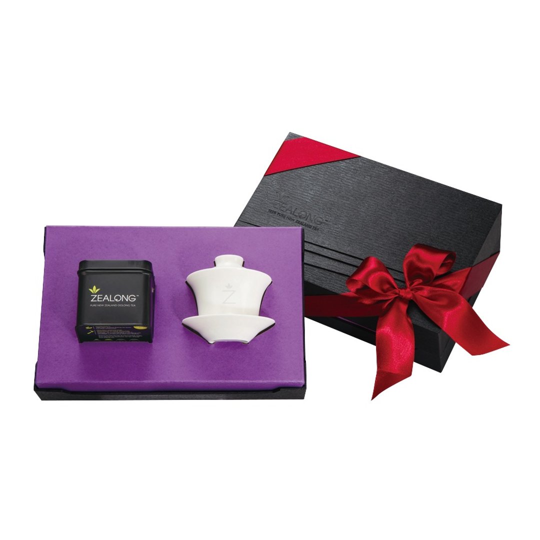 【御玺茗赏礼盒 玺龙】有机乌龙茶 60g+ 精致瓷盖杯三件组 - 茶 - 其他材质 黑色
