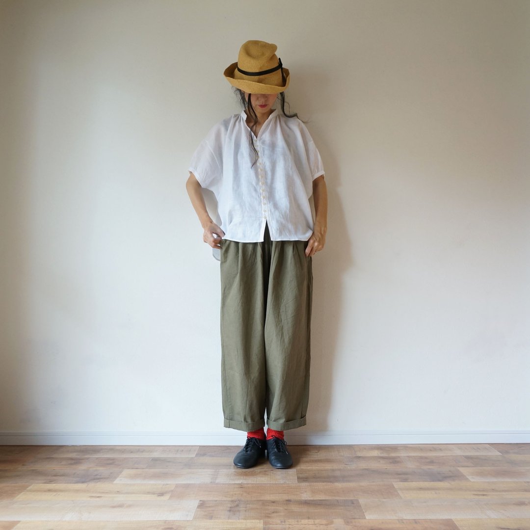 French Linen blouse short sleeve ladies OFF / W (plain) - 女装衬衫 - 棉 白色