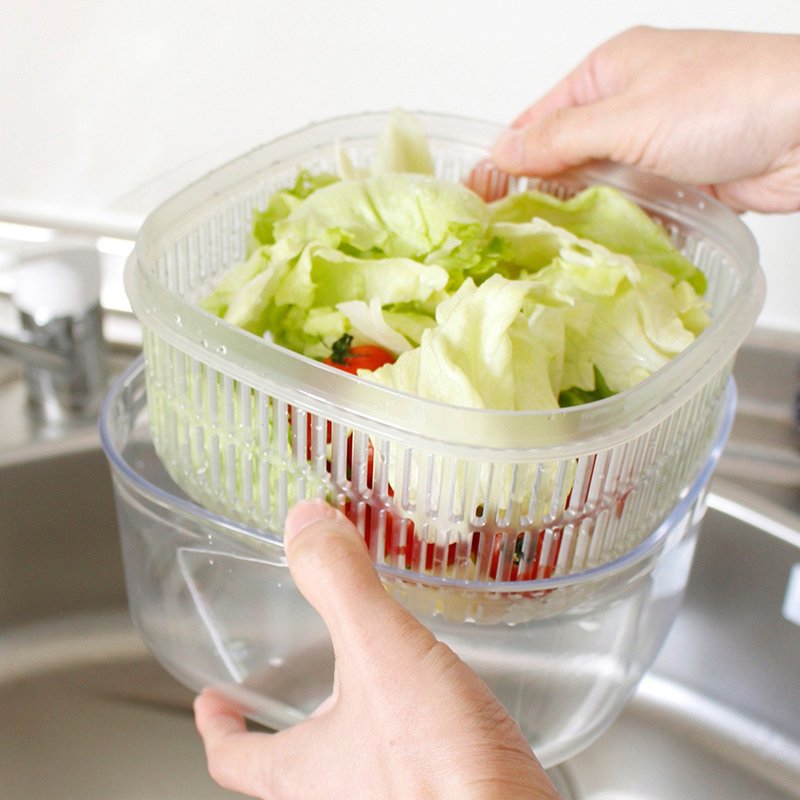 日本OKA Vegi mage日制透明双层沥水保鲜盒-大-2色可选 - 厨房用具 - 塑料 多色