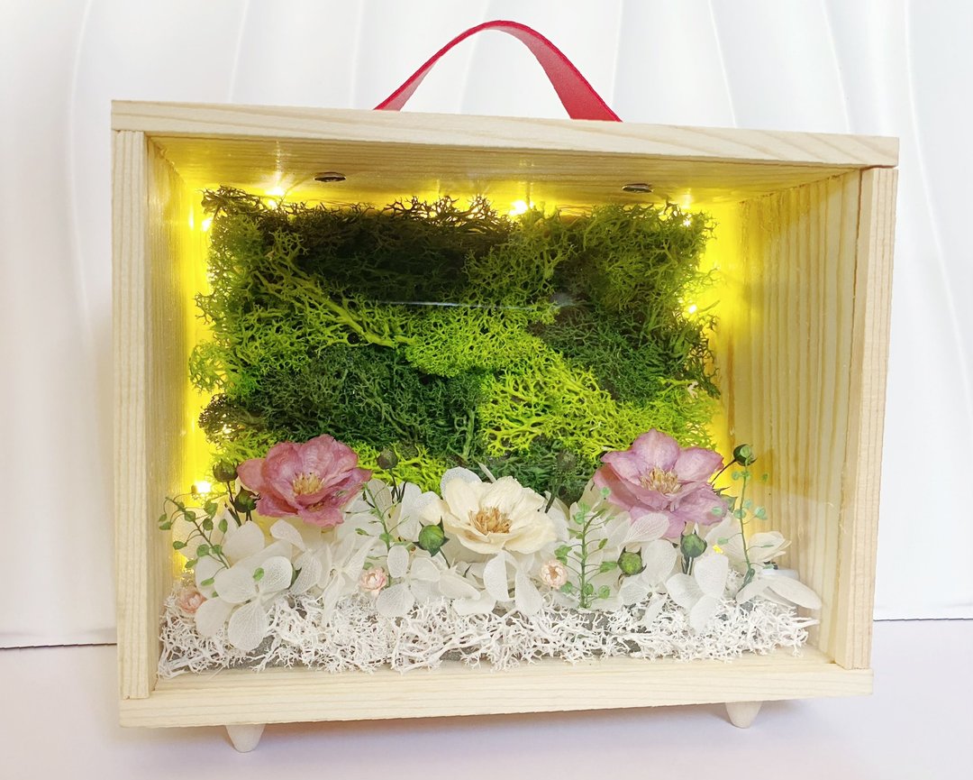 生态植物墙手工花景观木盒-可发光-可另刻字 花礼 相框 生态 自然 - 画框/相框 - 其他材质 多色