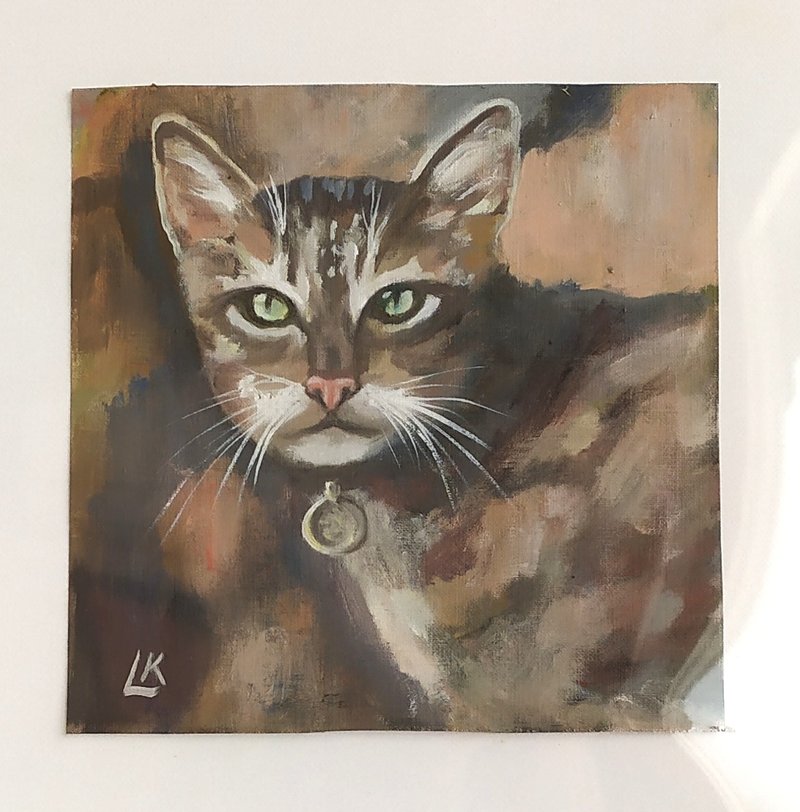 猫咪原创纸本油画宠物印象派艺术动物迷你画 - 墙贴/壁贴 - 纸 