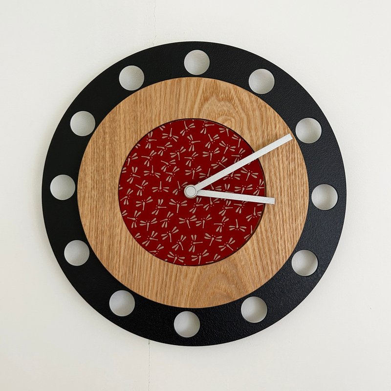 甲州印传时钟 蜻蜓红・白 No.01092 - 时钟/闹钟 - 木头 红色