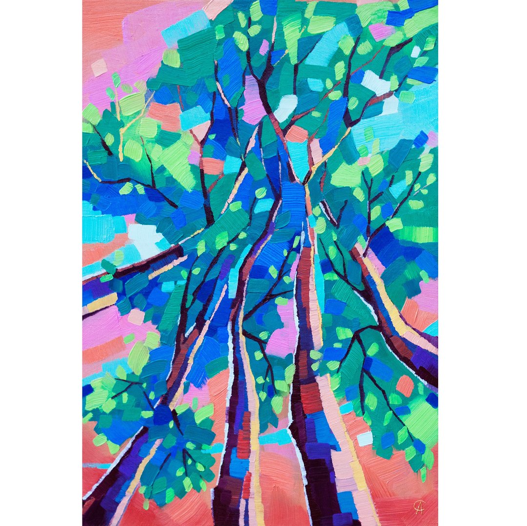 Trees Painting Landscape Original Art Abstract Artwork Oil Canvas - 海报/装饰画/版画 - 其他材质 多色