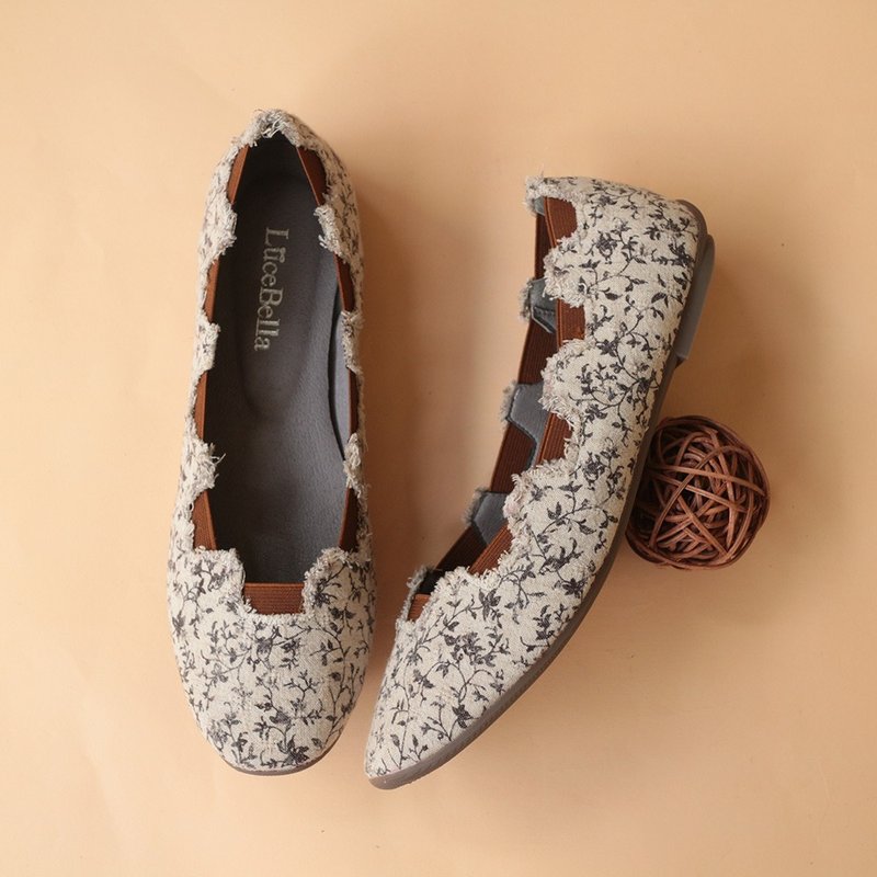 【换季特卖】-沈睡花园-花布平底鞋-咖藤花 - 芭蕾鞋/娃娃鞋 - 真皮 紫色