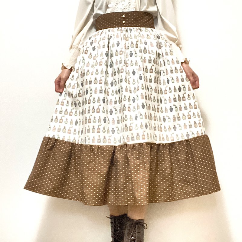 香水图案经典绑带式长裙 - 裙子 - 棉．麻 咖啡色