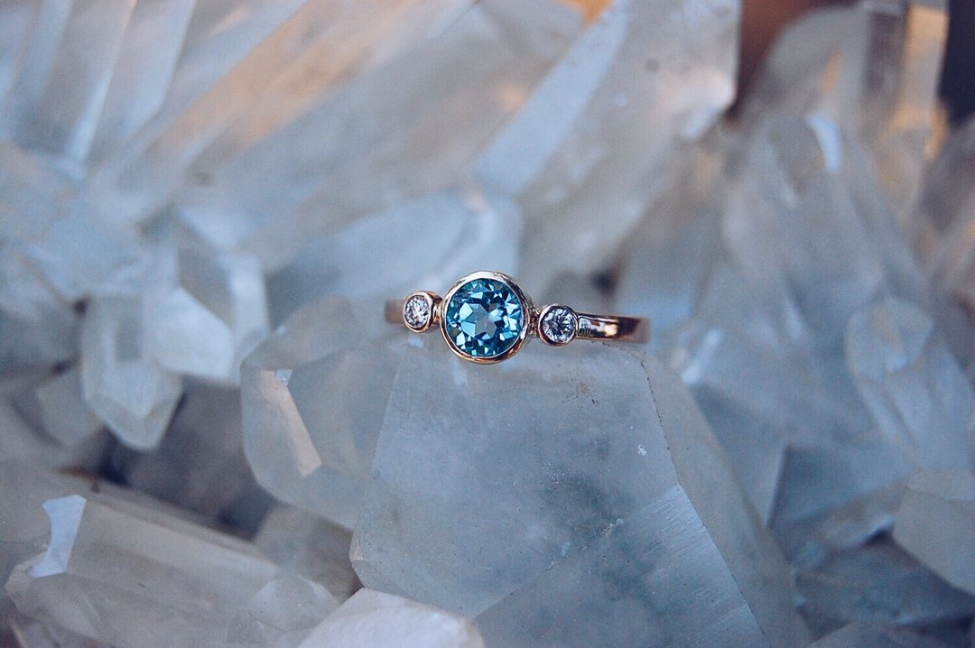 Aquamarine Diamond Gold Ring, Diamond gold ring, Aquamarine gold ring, gold ring - 戒指 - 钻石 金色