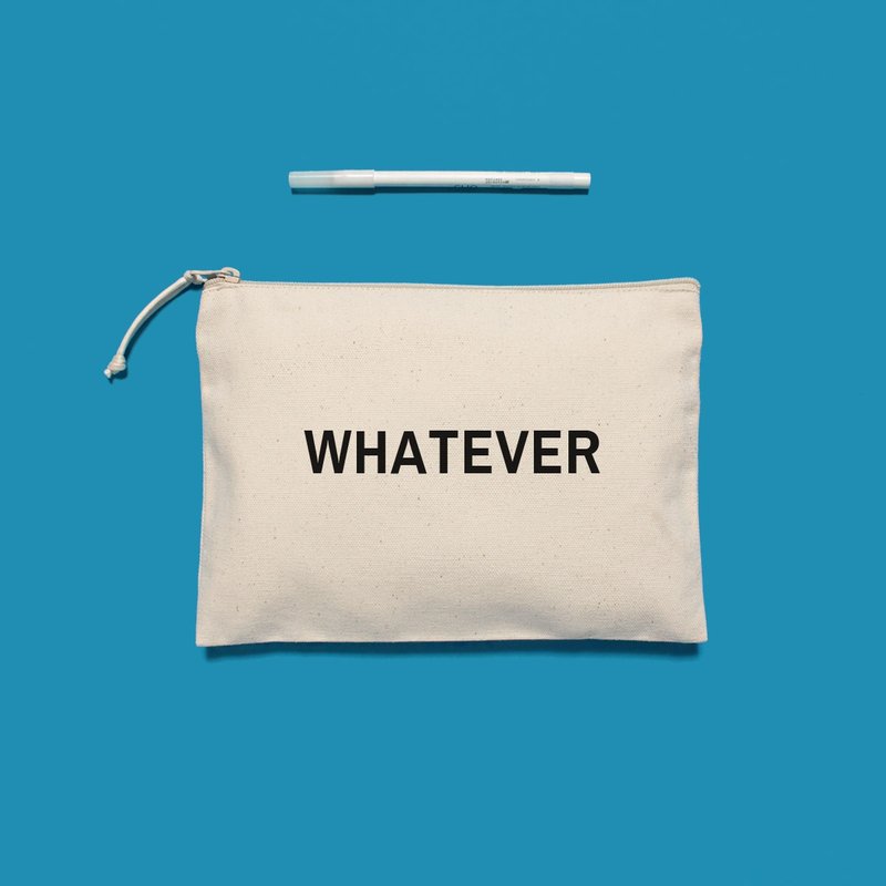 定制文  英法日韩8字体 自己设计 送礼有趣 - 极简平 化妆包 加大尺寸 (F-L) - 手拿包 - 棉．麻 白色