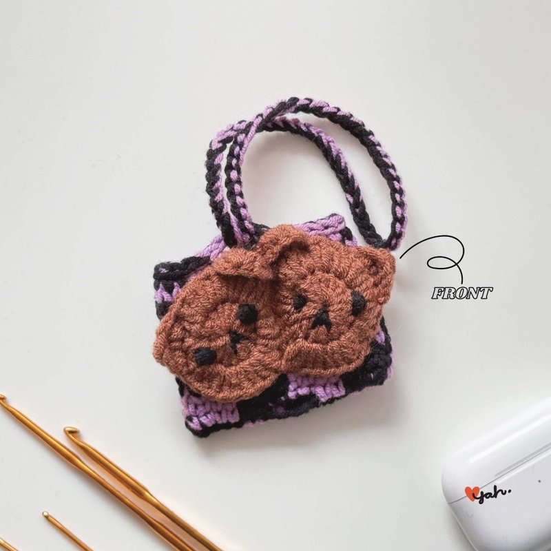 手工编织双熊仔头吊袋 - 吊饰 - 棉．麻 多色